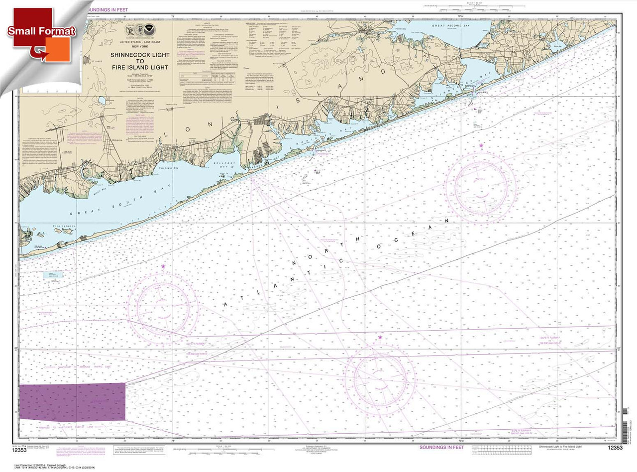 Small Format NOAA Chart 12353: Shinnecock Light to Fire Island Light