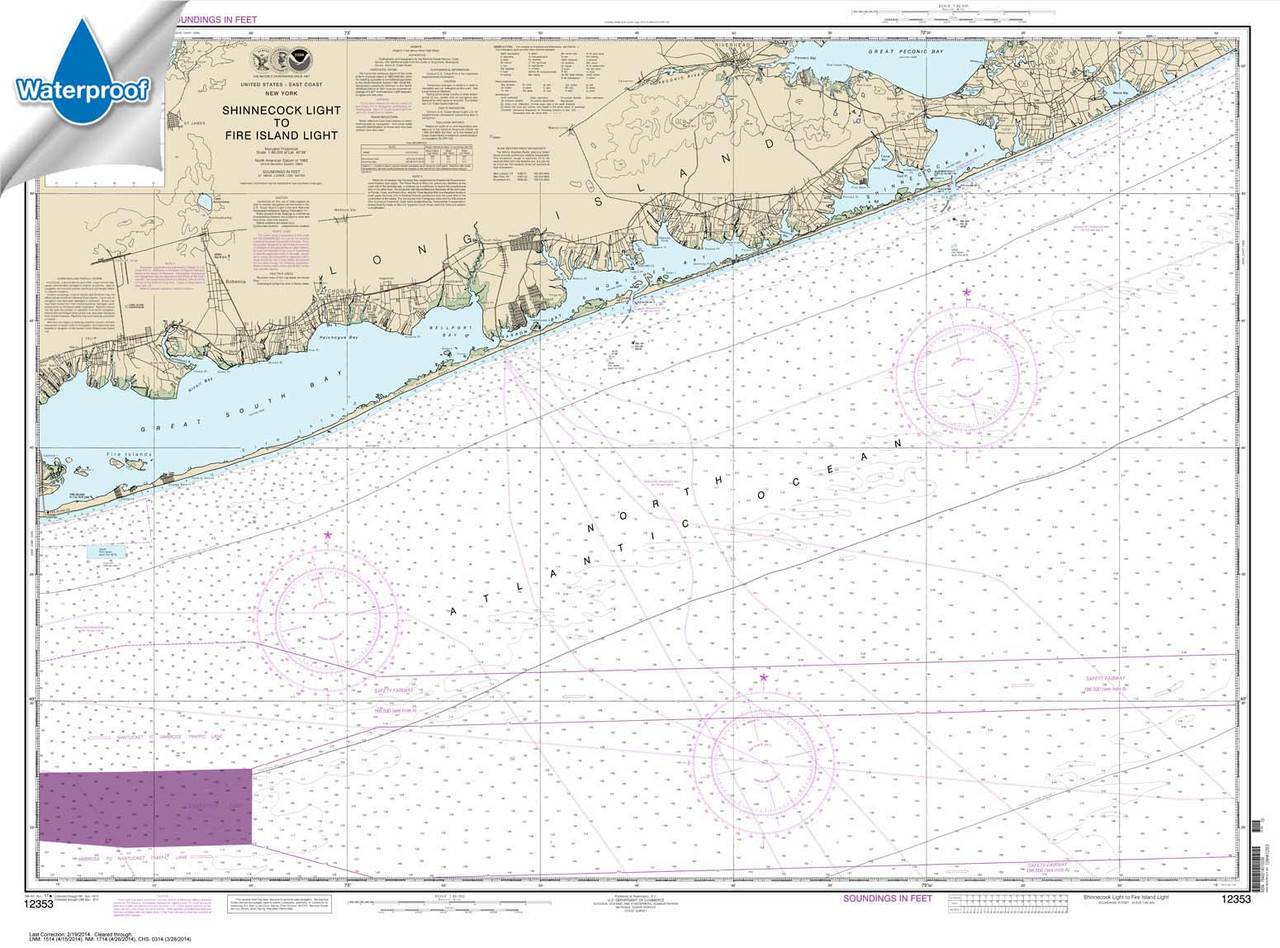 Waterproof NOAA Chart 12353: Shinnecock Light to Fire Island Light