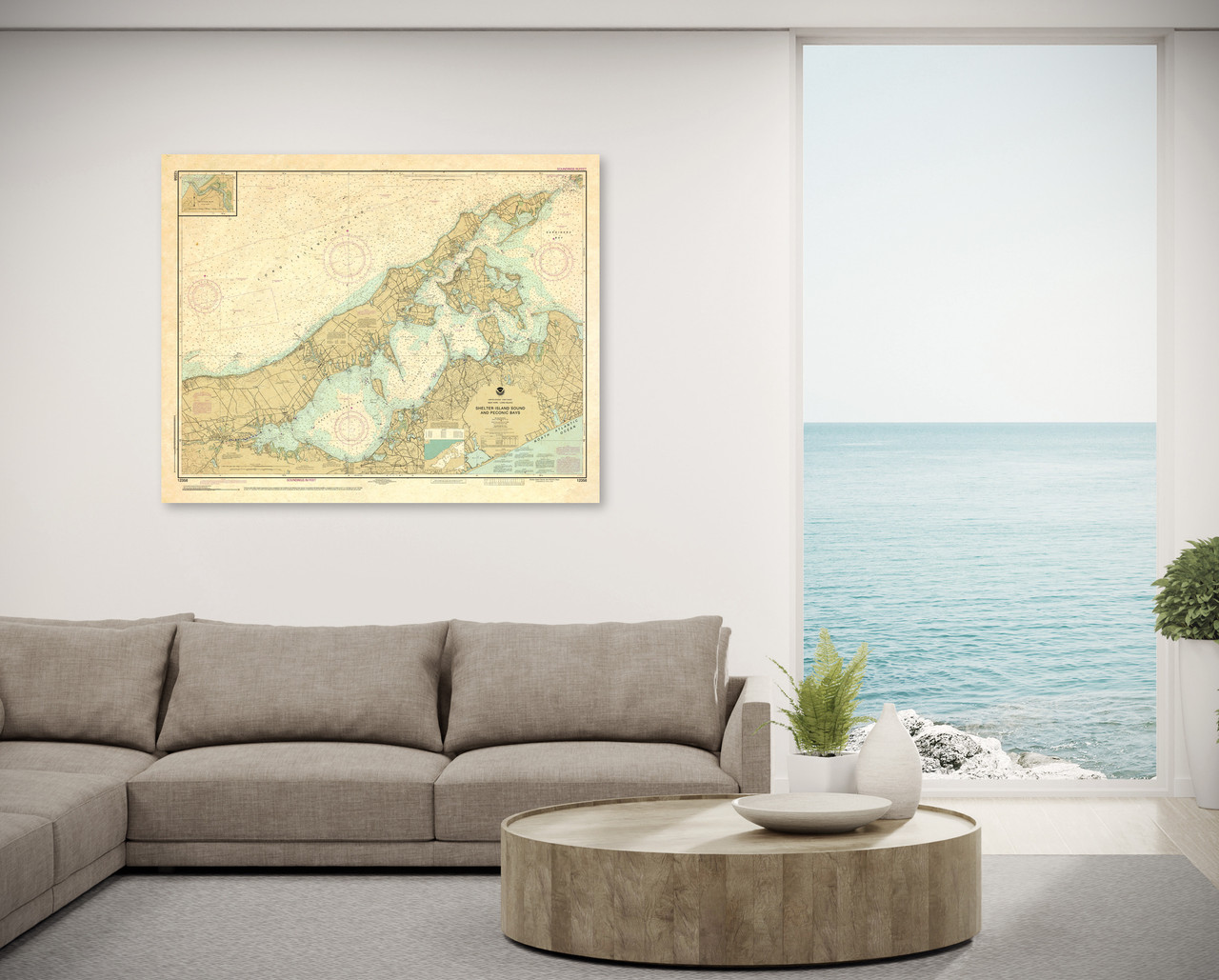 ANTIQUED NOAA Chart 12358: New York Long Island: Shelter Island Sound and Peconic Bays; Mattituck Inlet