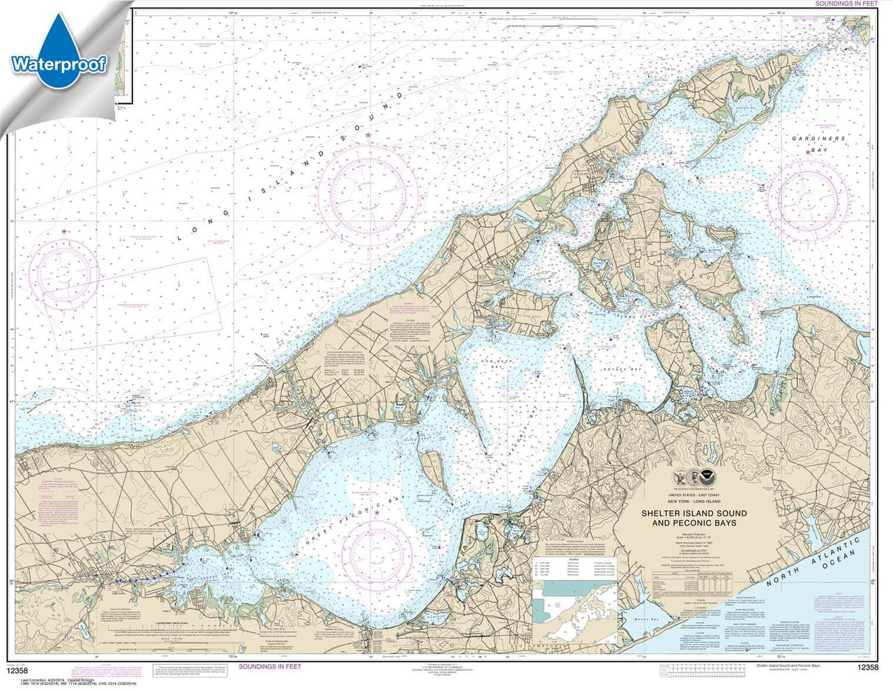 Waterproof NOAA Chart 12358: New York Long Island: Shelter Island Sound and Peconic Bays;Mattituck Inlet