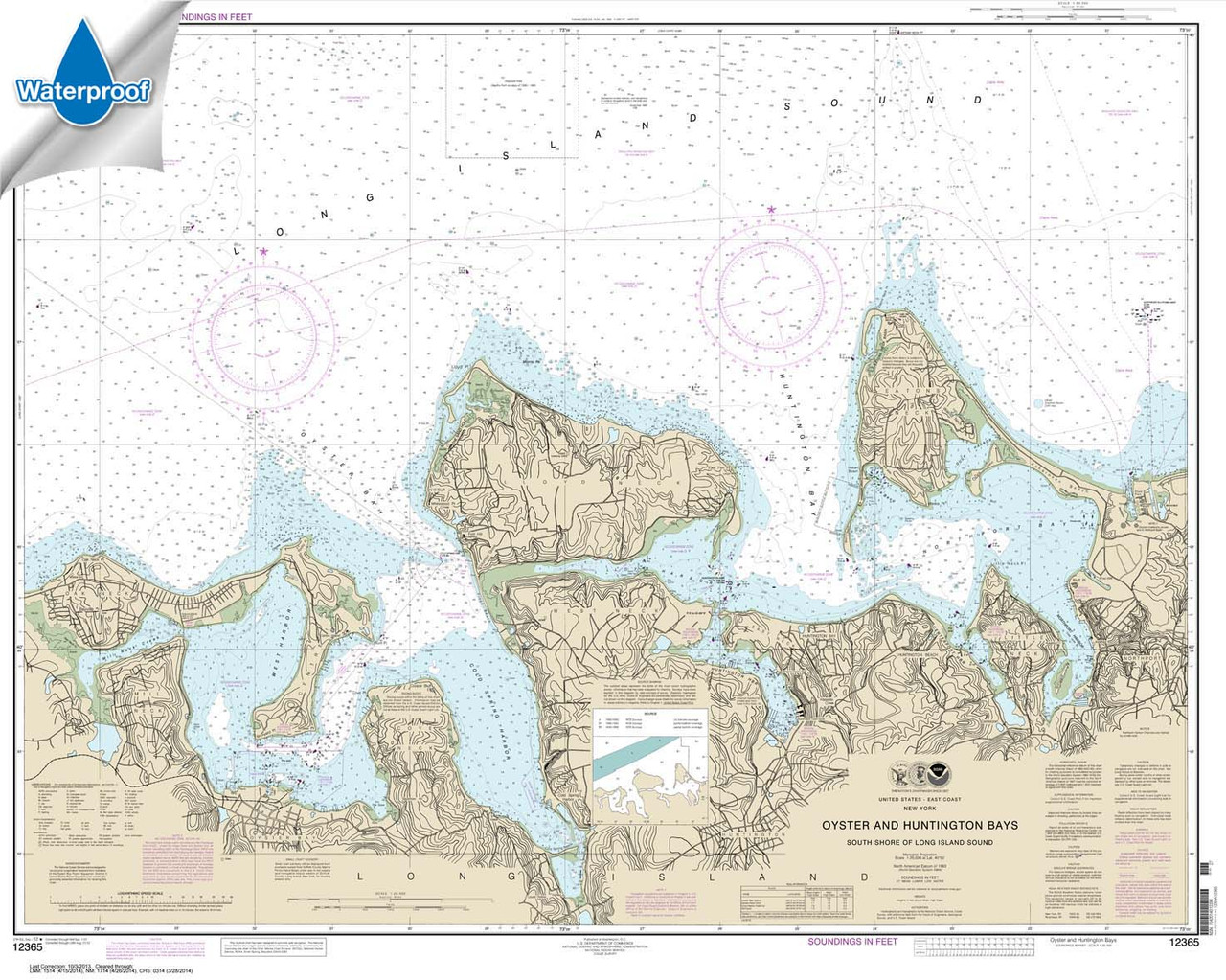 Waterproof NOAA Chart 12365: South Shore of Long Island Sound Oyster and Huntington Bays