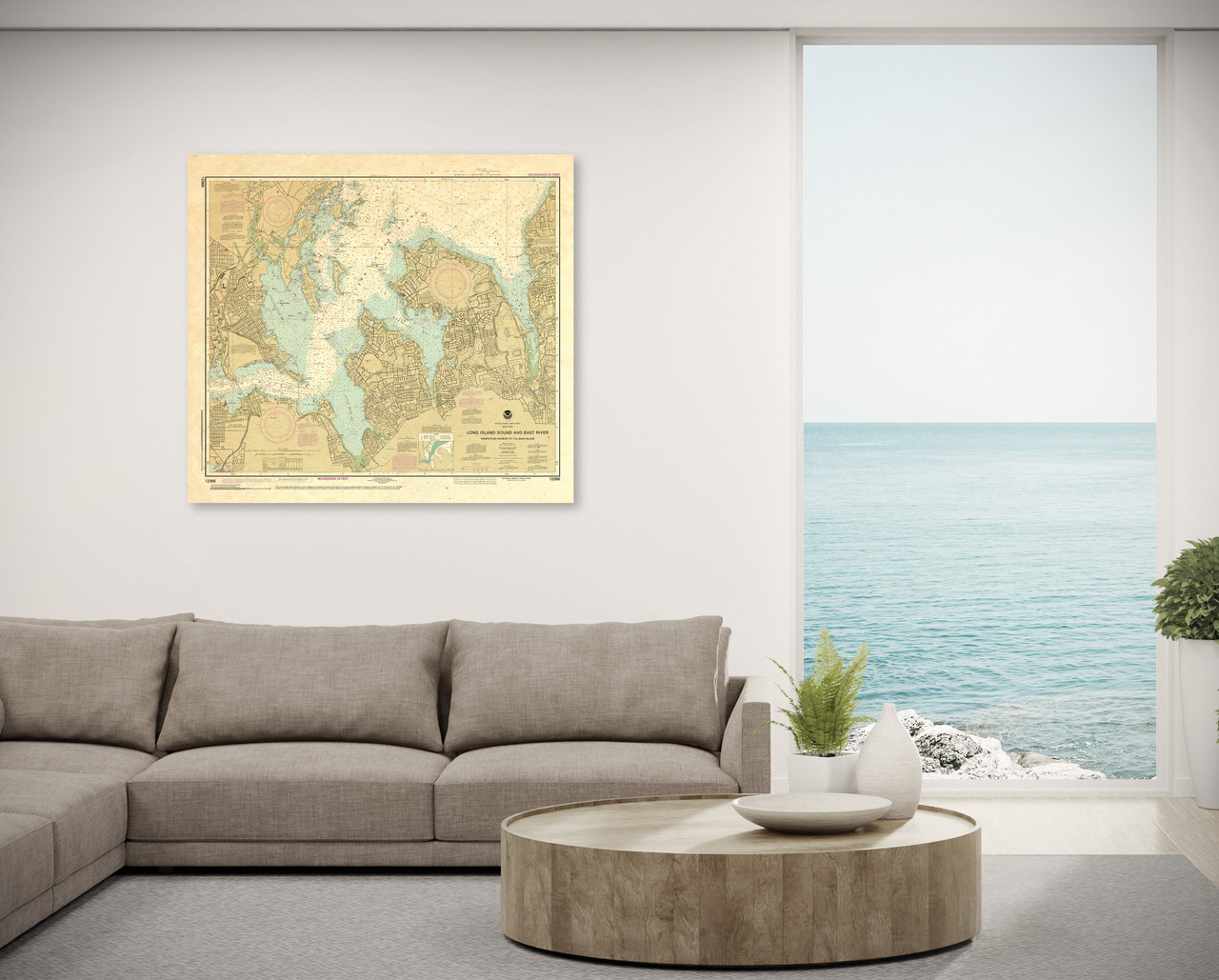 ANTIQUED NOAA Chart 12366: Long Island Sound and East River Hempstead Harbor to Tallman Island