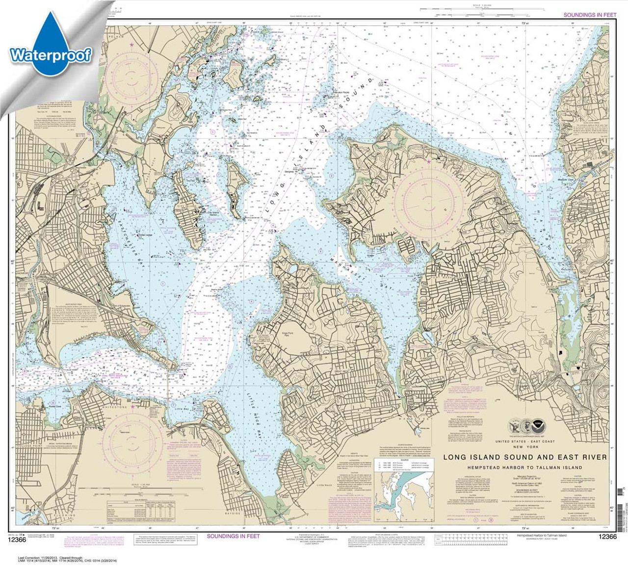 Waterproof NOAA Chart 12366: Long Island Sound and East River Hempstead Harbor to Tallman Island