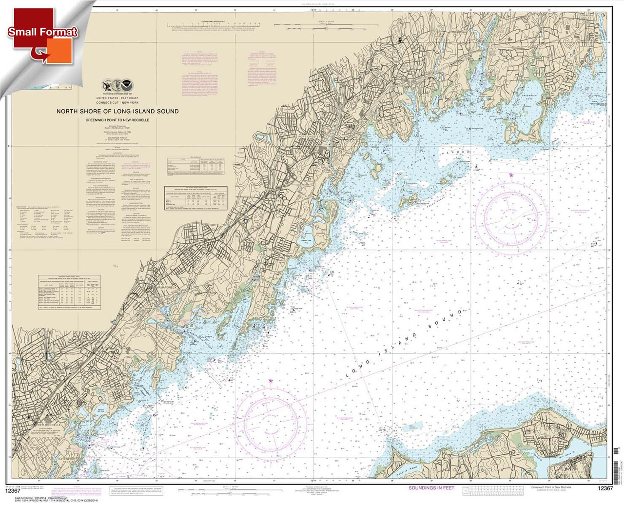 Small Format NOAA Chart 12367: North Shore of Long Island Sound Greenwich Point to New Rochelle