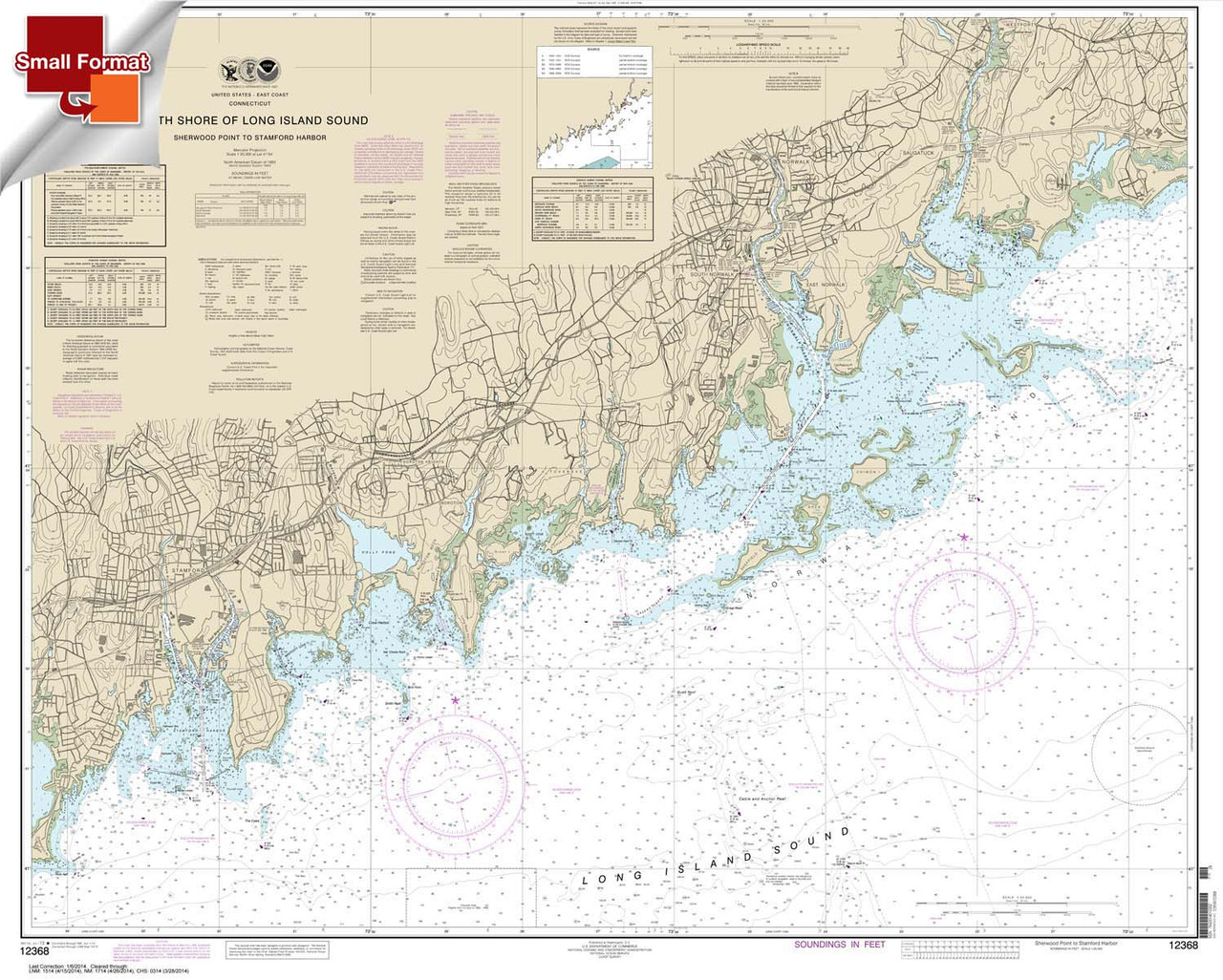 Small Format NOAA Chart 12368: North Shore of Long Island Sound Sherwood Point to Stamford Harbor
