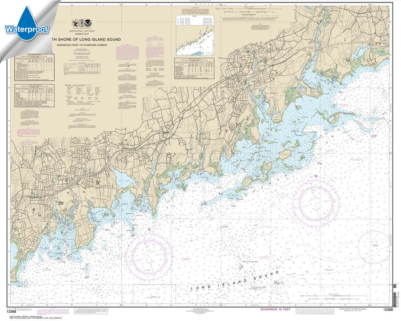 Waterproof NOAA Chart 12368: North Shore of Long Island Sound Sherwood Point to Stamford Harbor