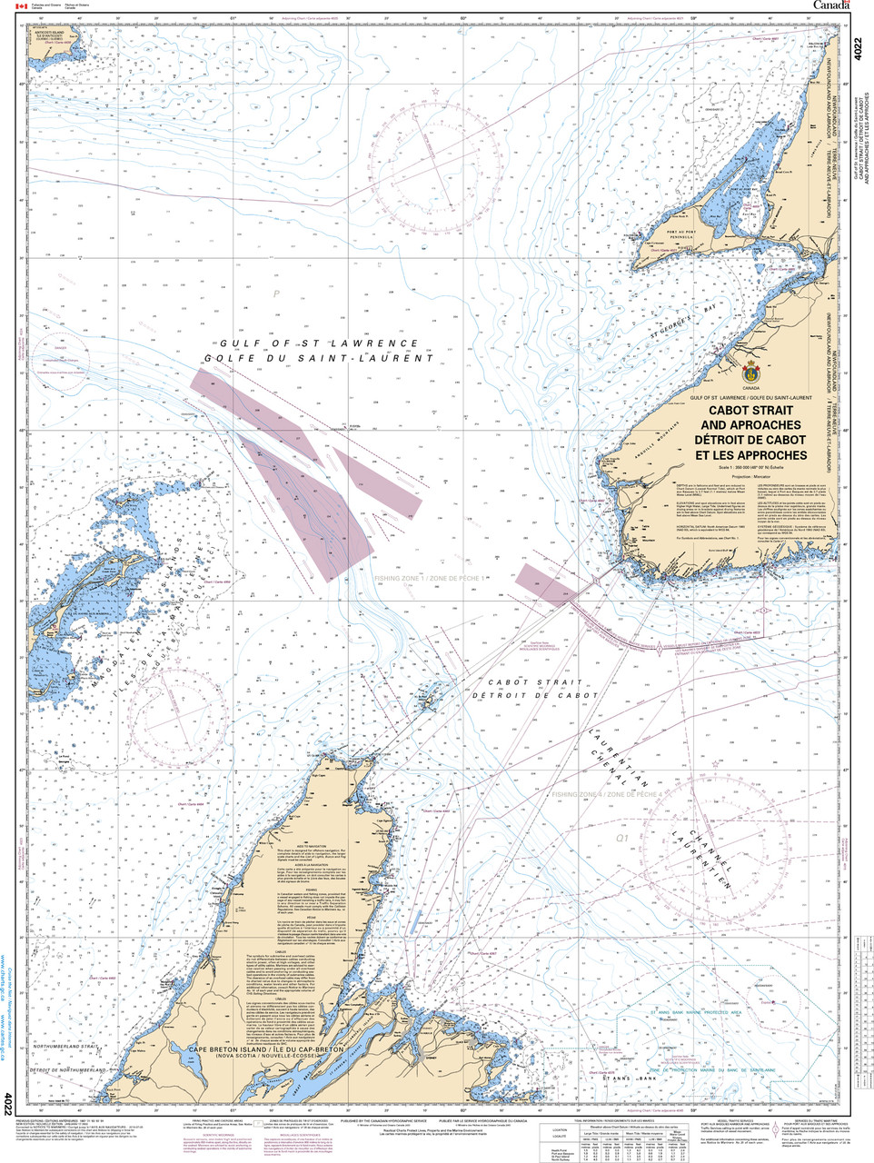CHS Chart 4022: Cabot Strait and approaches / DÃ©troit de Cabot et les approches, Scatarie Island to/Ã  Anticosti ...