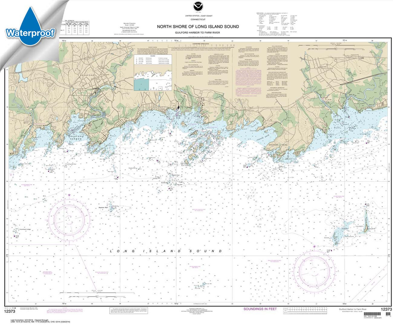 Waterproof NOAA Chart 12373: North Shore of Long Island Sound Guilford Harbor to Farm River