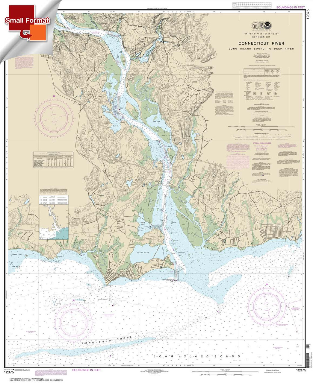 Small Format NOAA Chart 12375: Connecticut River Long lsland Sound to Deep River