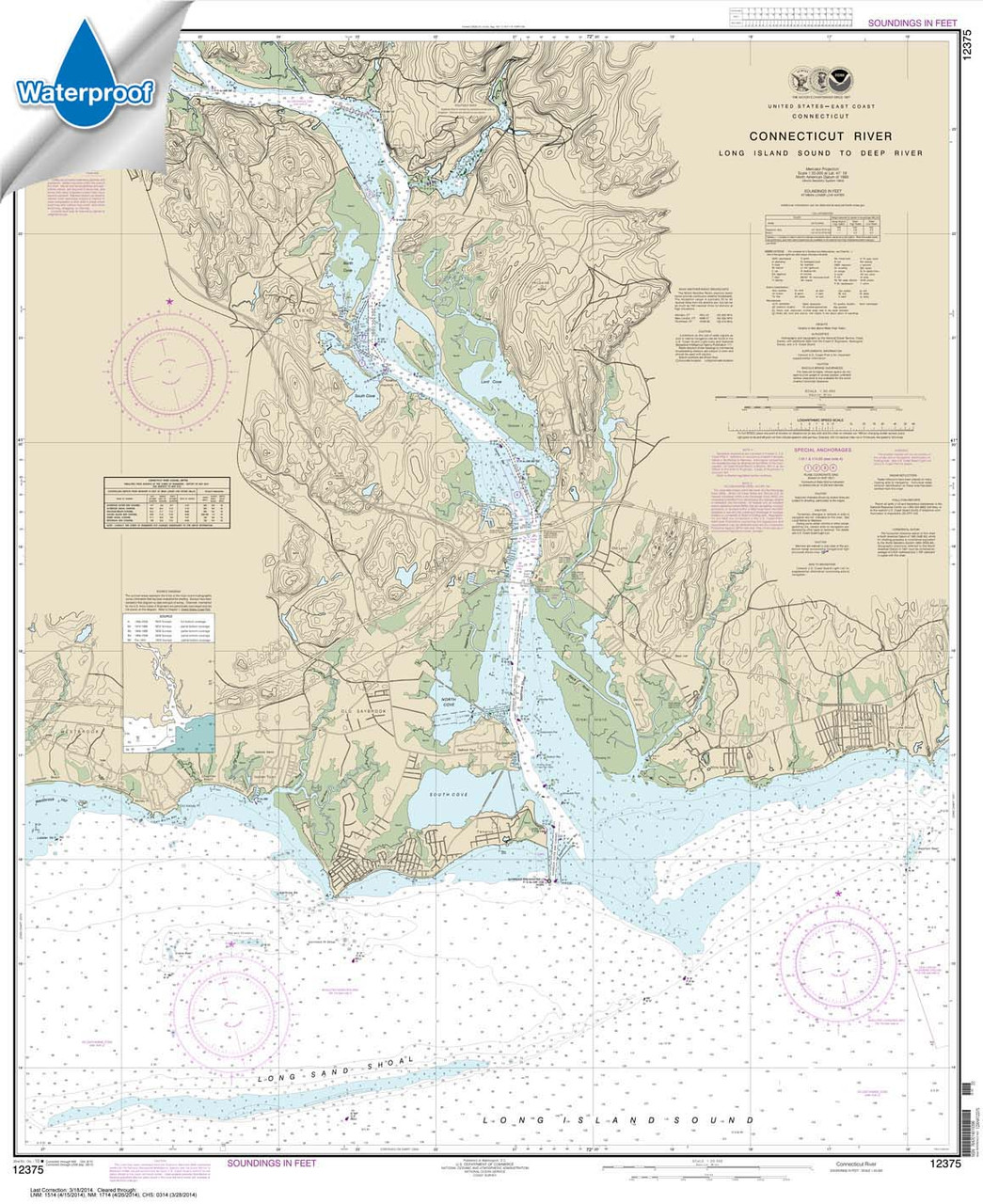 Waterproof NOAA Chart 12375: Connecticut River Long lsland Sound to Deep River