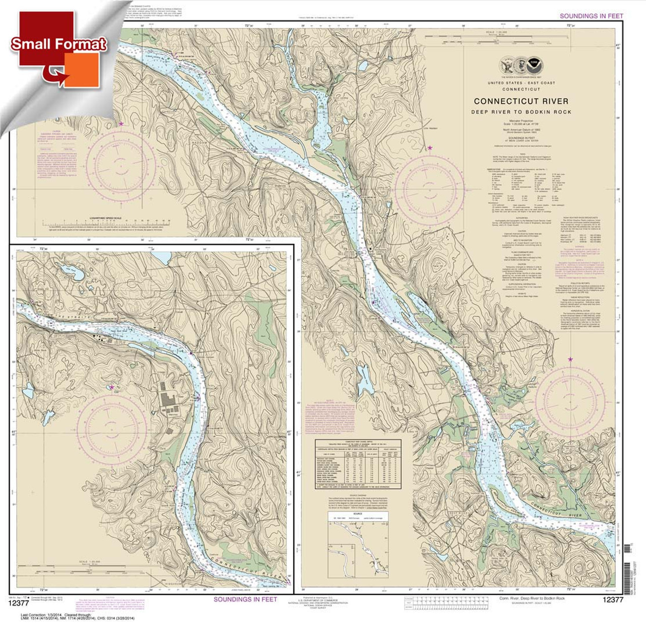 Small Format NOAA Chart 12377: Connecticut River Deep River to Bodkin Rock
