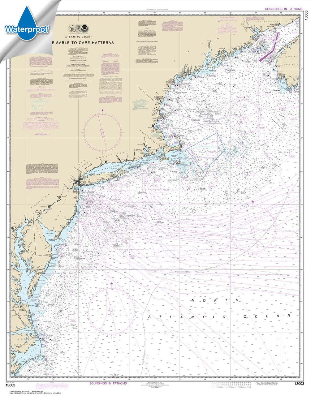 Waterproof NOAA Chart 13003: Cape Sable to Cape Hatteras