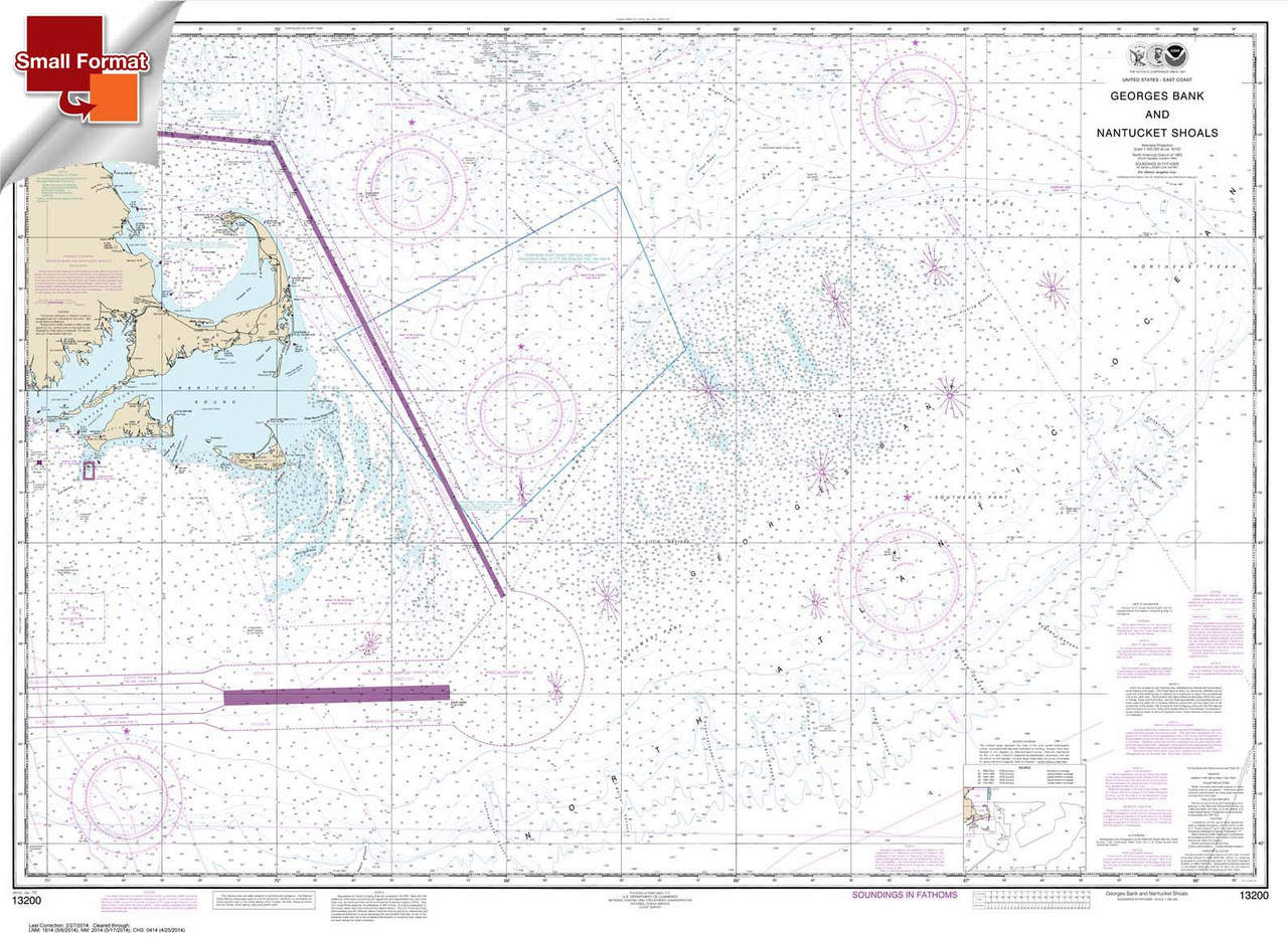 Small Format NOAA Chart 13200: Georges Bank and Nantucket Shoals