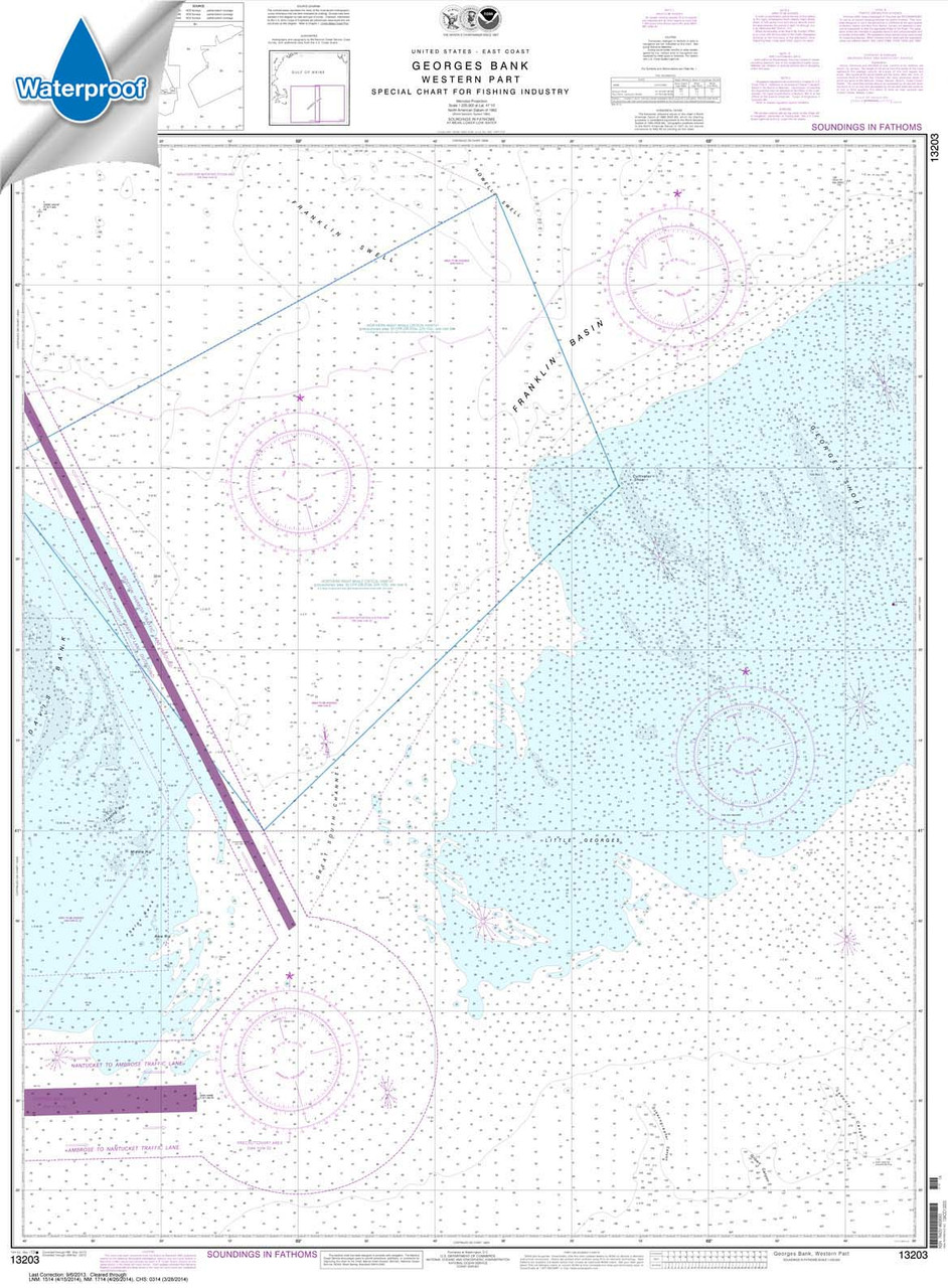 Waterproof NOAA Chart 13203: Georges Bank Western part Waterproof NOAA Chart 13203: Georges Bank Western part
