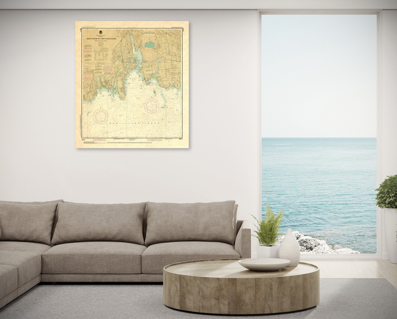 ANTIQUED NOAA Chart 13211: North Shore of Long Island Sound Niantic Bay and Vicinity
