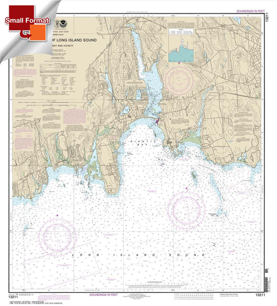 Small Format NOAA Chart 13211: North Shore of Long Island Sound Niantic Bay and Vicinity