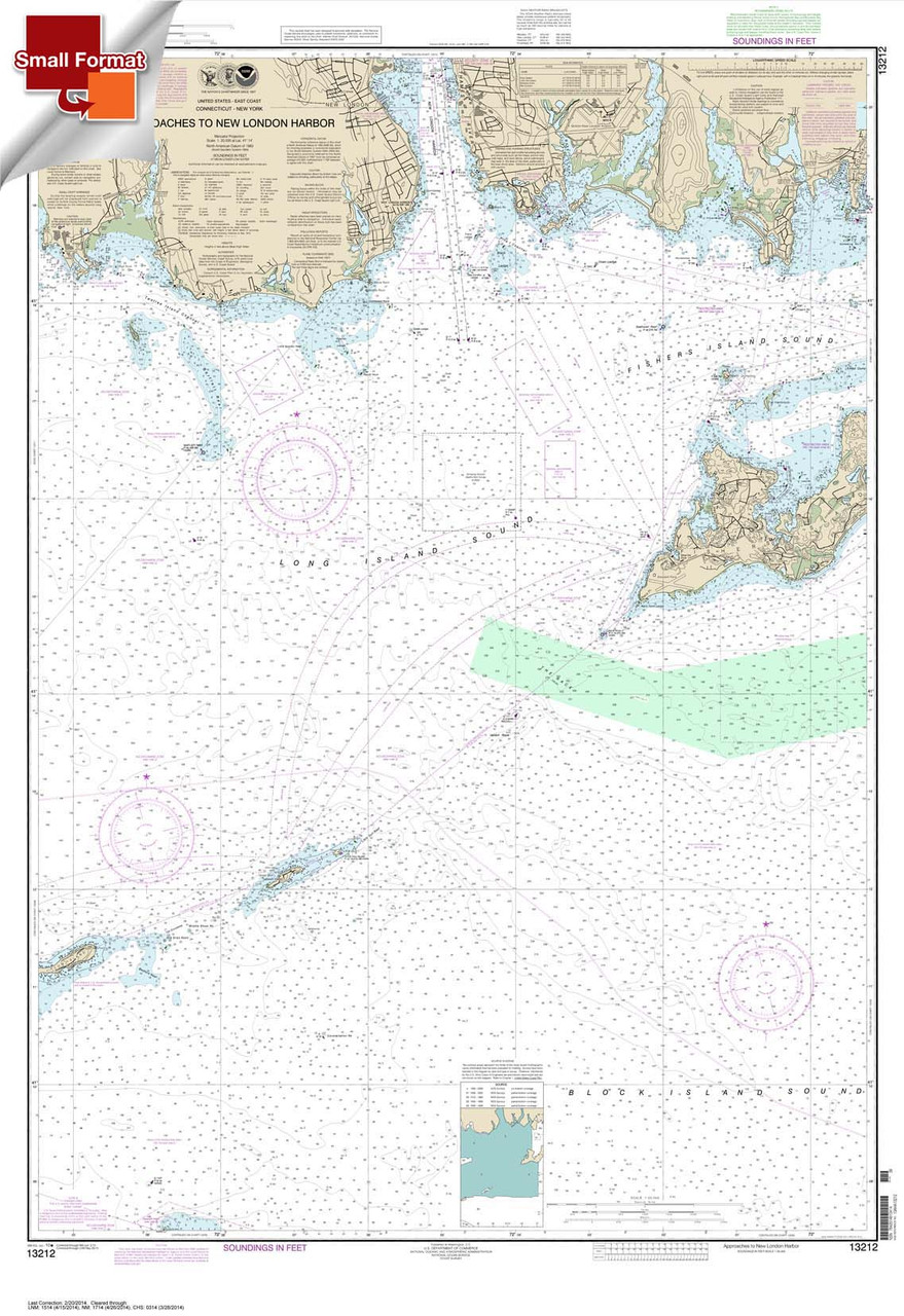 Small Format NOAA Chart 13212: Approaches to New London Harbor