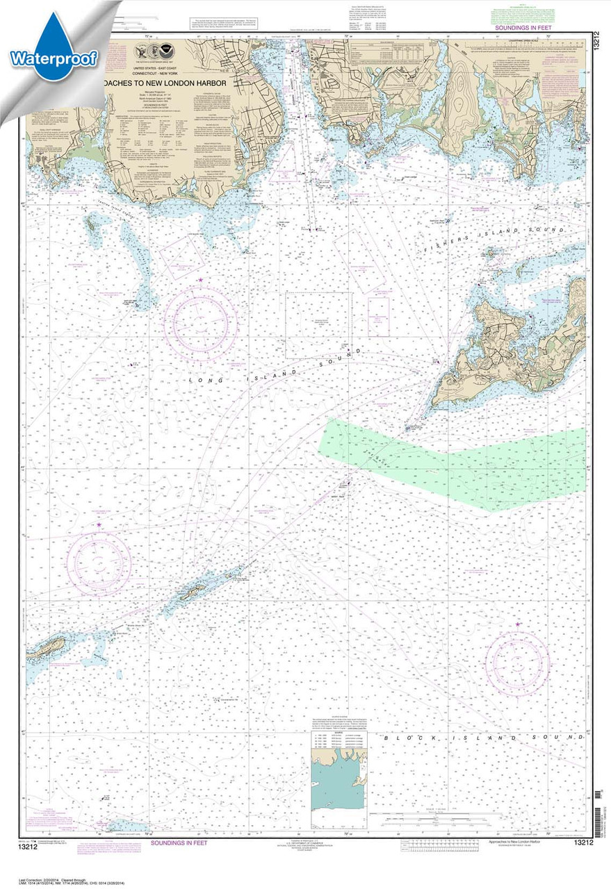 Waterproof NOAA Chart 13212: Approaches to New London Harbor