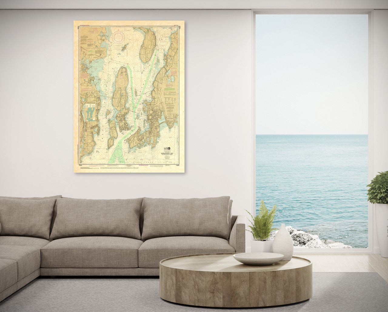 ANTIQUED NOAA Chart 13223: Narragansett Bay: Including Newport Harbor