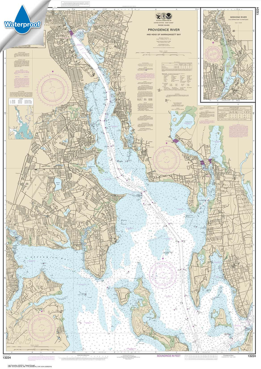 Waterproof NOAA Chart 13224: Providence River and Head of Narragansett Bay