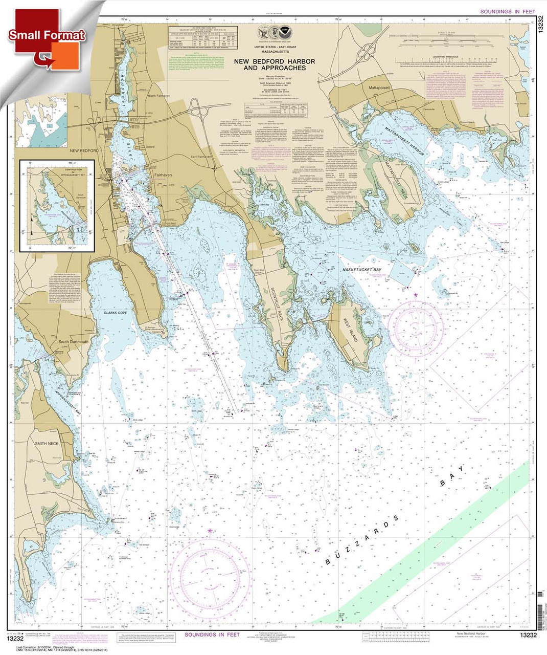 Small Format NOAA Chart 13232: New Bedford Harbor and Approaches