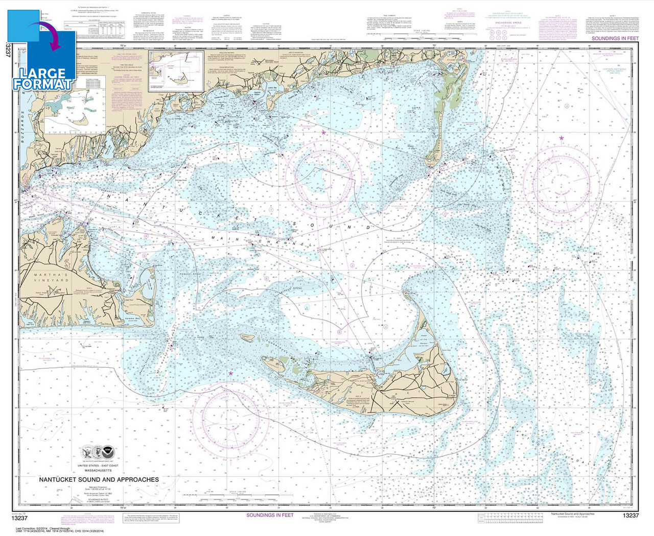 Large Format NOAA Chart 13237: Nantucket Sound and Approaches