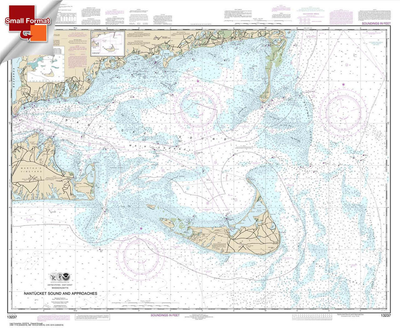 Small Format NOAA Chart 13237: Nantucket Sound and Approaches