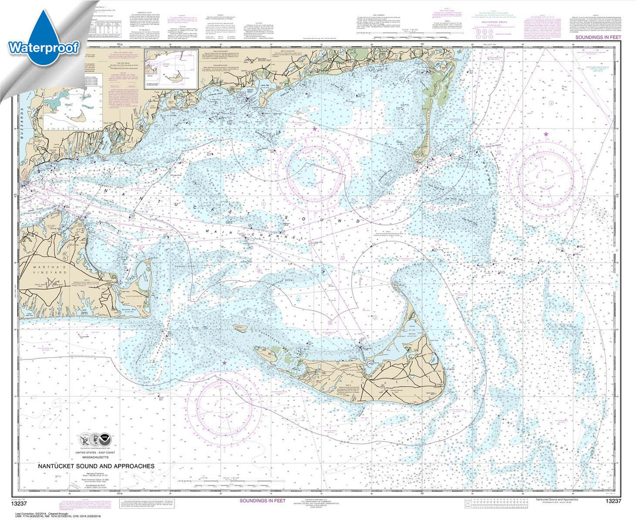 Waterproof NOAA Chart 13237: Nantucket Sound and Approaches