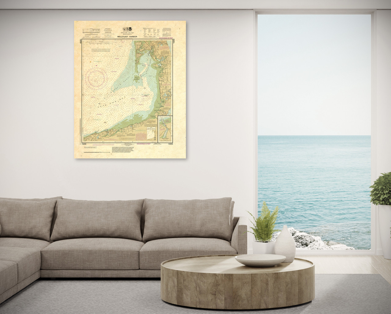 ANTIQUED NOAA Chart 13250: Wellfleet Harbor; Sesuit Harbor