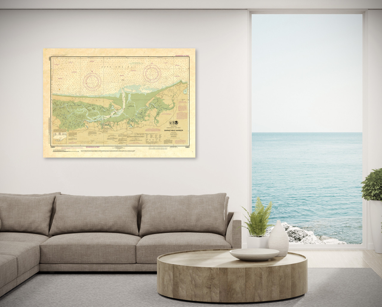 ANTIQUED NOAA Chart 13251: Barnstable Harbor