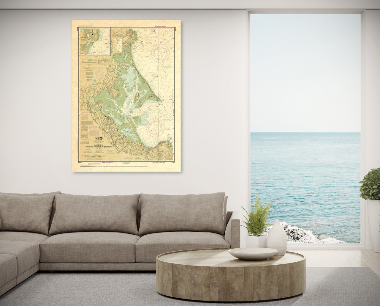 ANTIQUED NOAA Chart 13253: Harbors of Plymouth: Kingston and Duxbury; Green Harbor