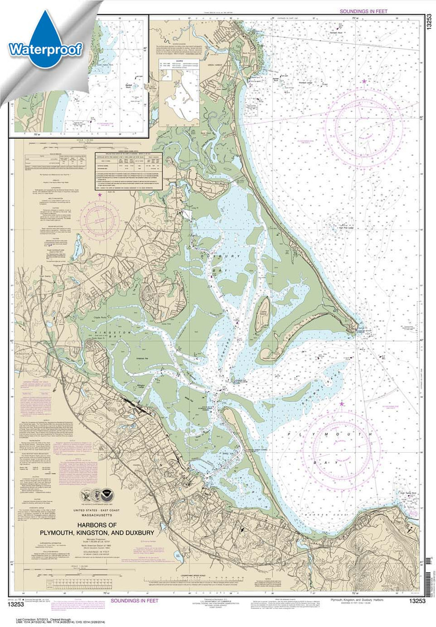 Waterproof NOAA Chart 13253: Harbors of Plymouth: Kingston and Duxbury; Green Harbor