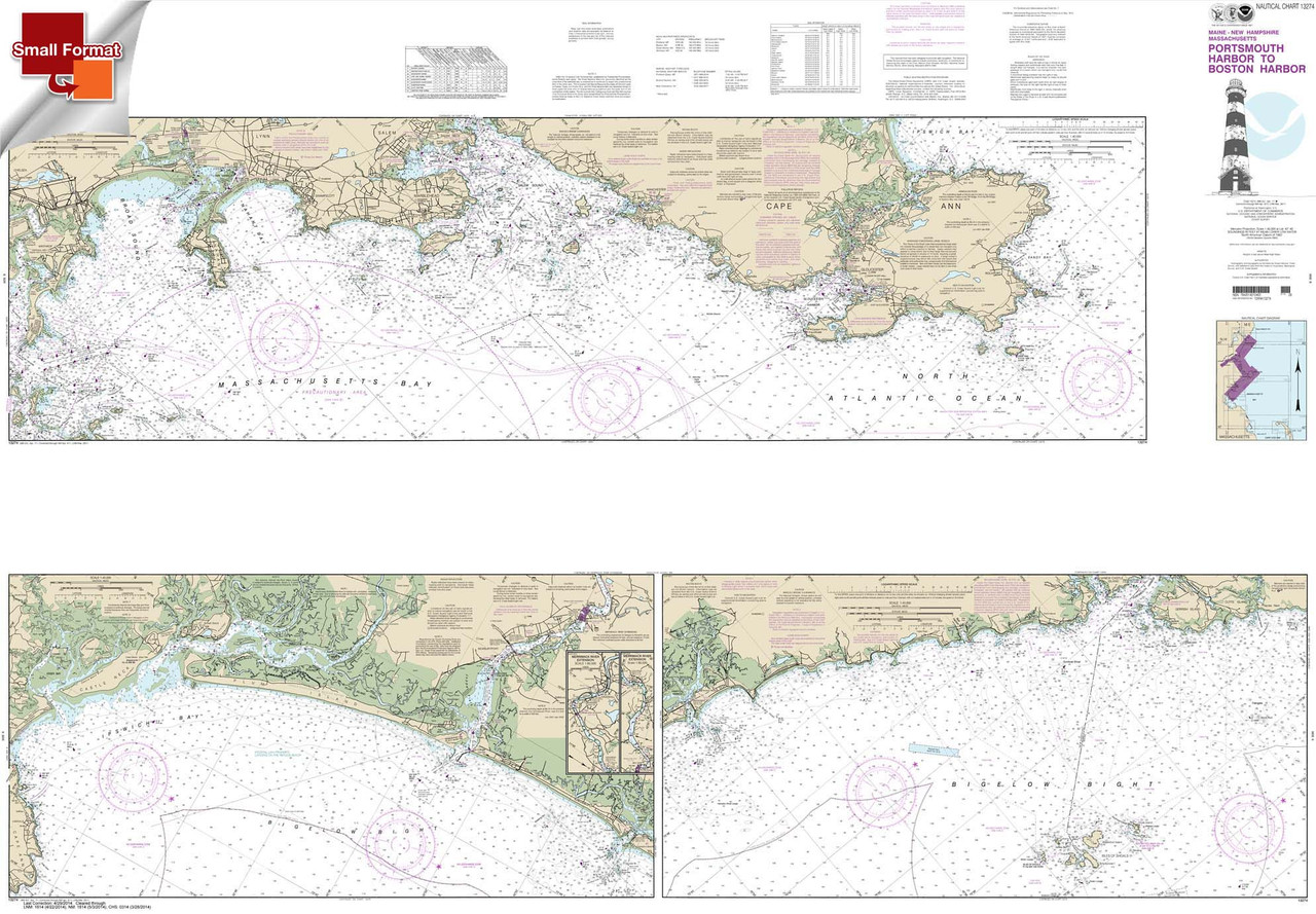 Small Format NOAA Chart 13274: Portsmouth Harbor to Boston Harbor; Merrimack River Extension