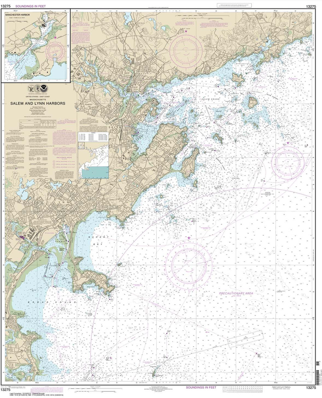 NOAA Chart 13275: Salem and Lynn Harbors; Manchester Harbor