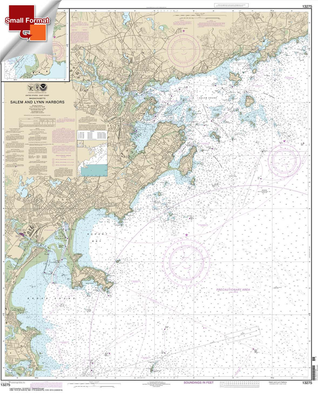 Small Format NOAA Chart 13275: Salem and Lynn Harbors; Manchester Harbor