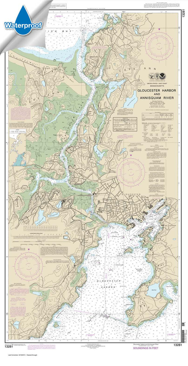 Waterproof NOAA Chart 13281: Gloucester Harbor and Annisquam River Waterproof NOAA Chart 13281: Gloucester Harbor and Annisquam River