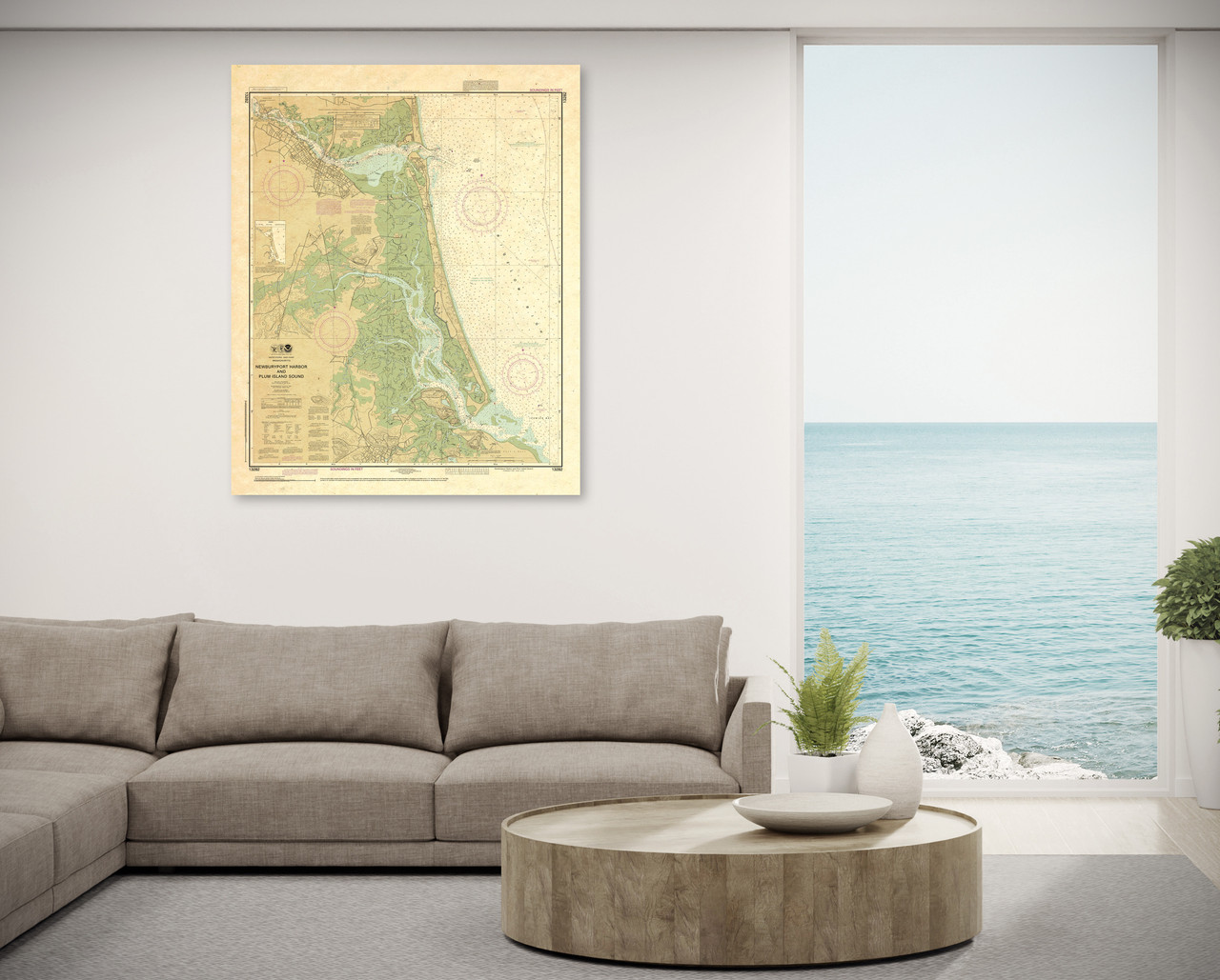 ANTIQUED NOAA Chart 13282: Newburyport Harbor and Plum Island Sound