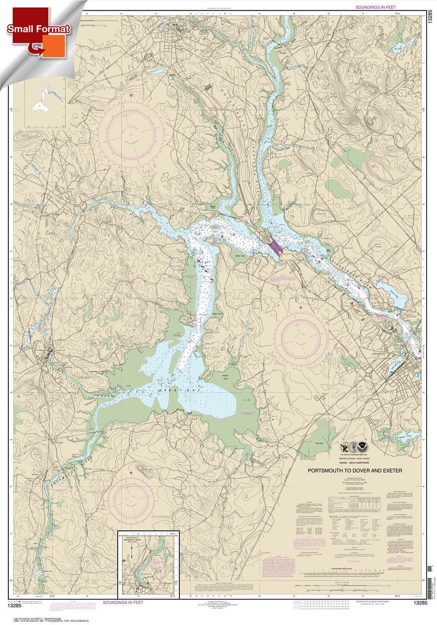 Small Format NOAA Chart 13285: Portsmouth to Dover and Exeter