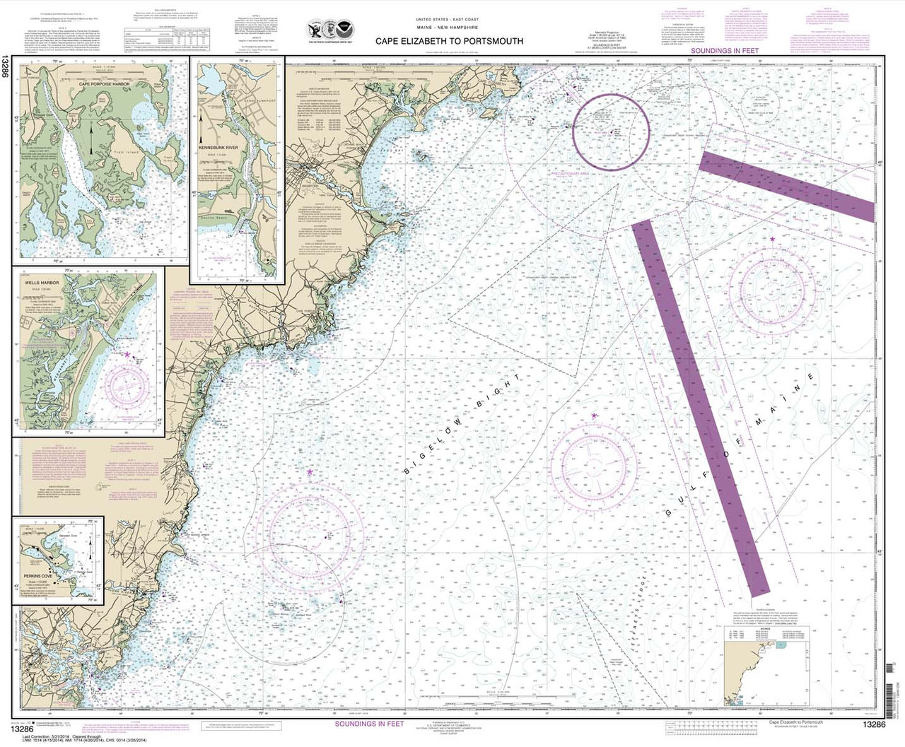 NOAA Chart 13286: Cape Elizabeth to Portsmouth; Cape Porpoise Harbor; Wells Harbor; Kennebunk River; Perkins Cove