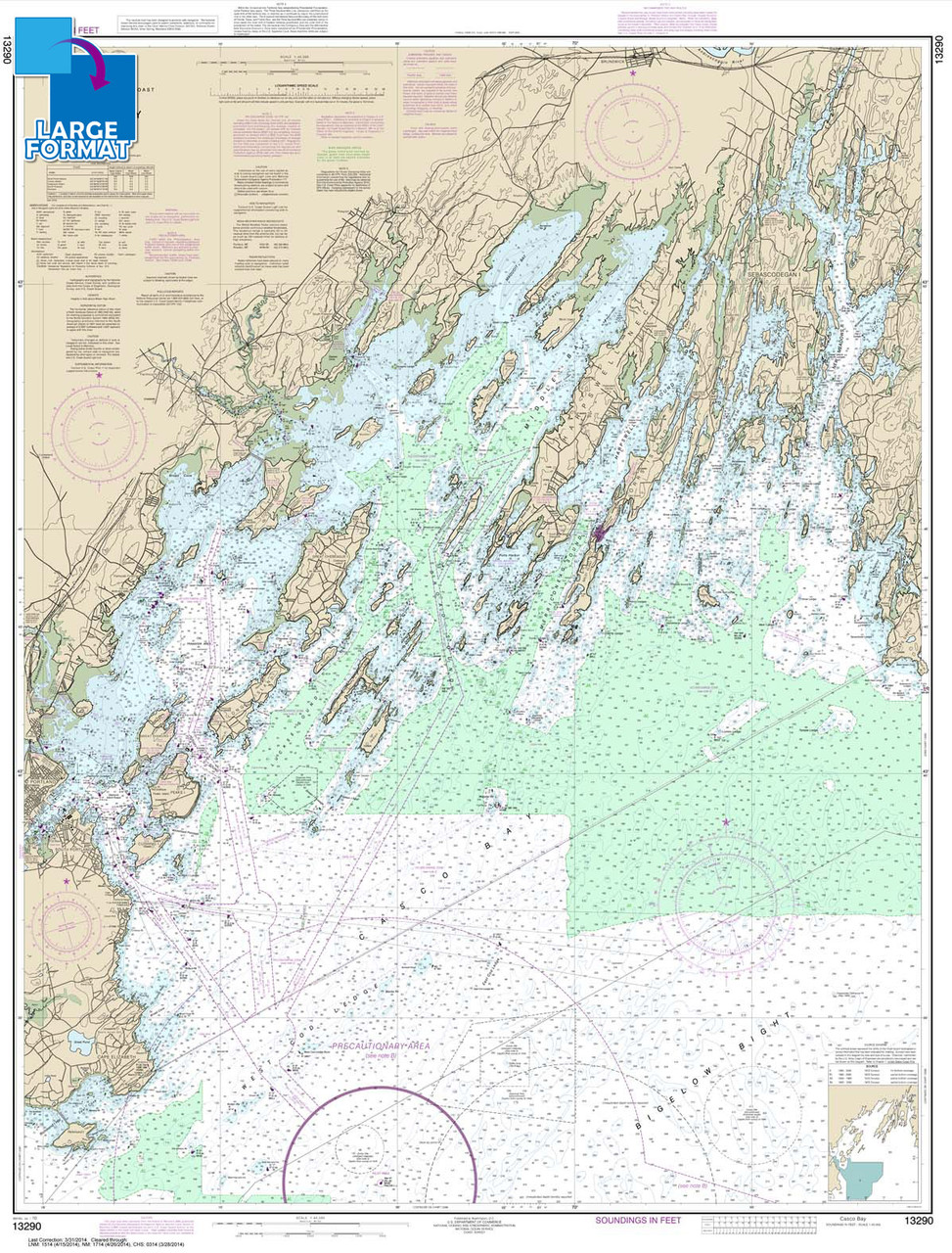 Large Format NOAA Chart 13290: Casco Bay