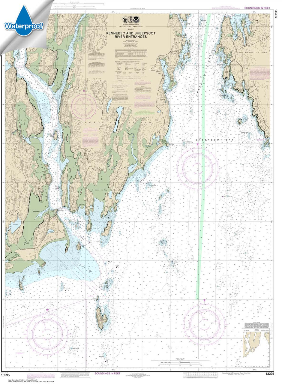 Waterproof NOAA Chart 13295: Kennebec and Sheepscot River Entrances