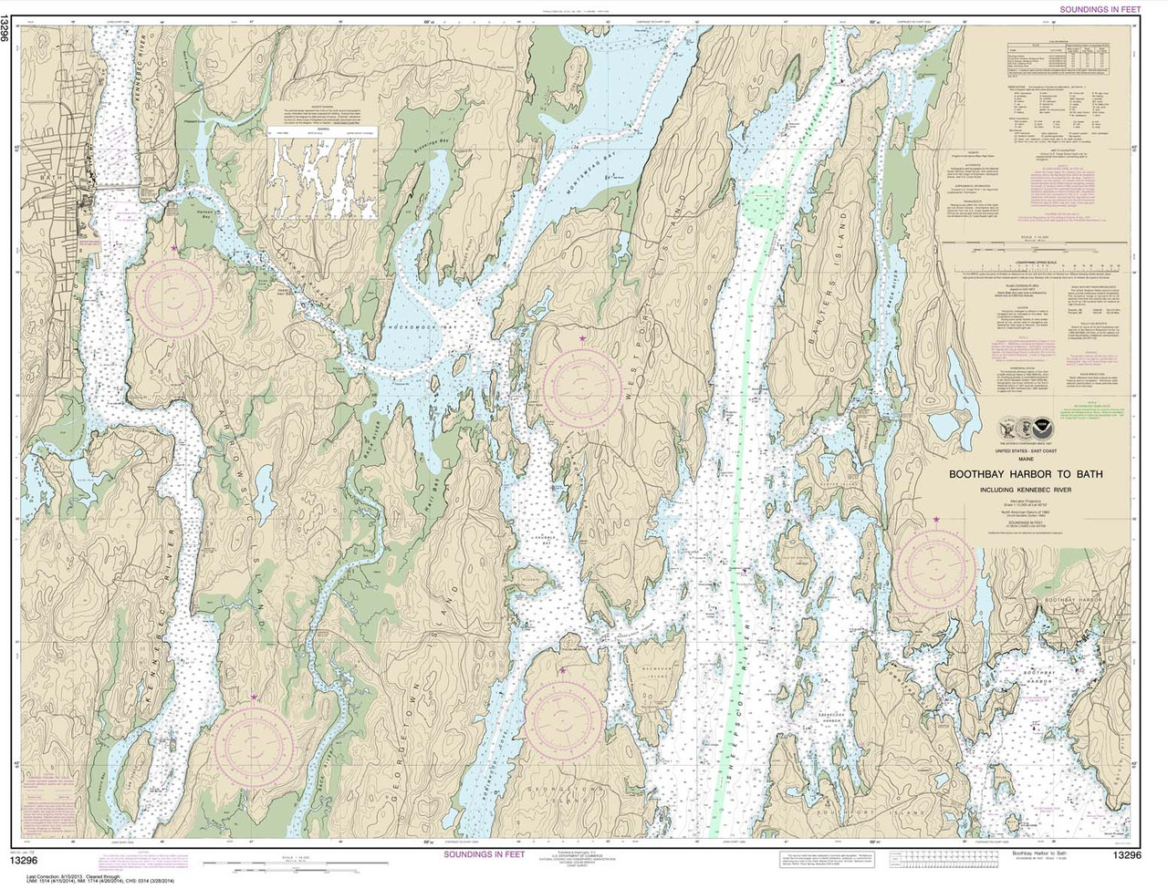 NOAA Chart 13296: Boothbay Harbor to Bath: Including Kennebec River
