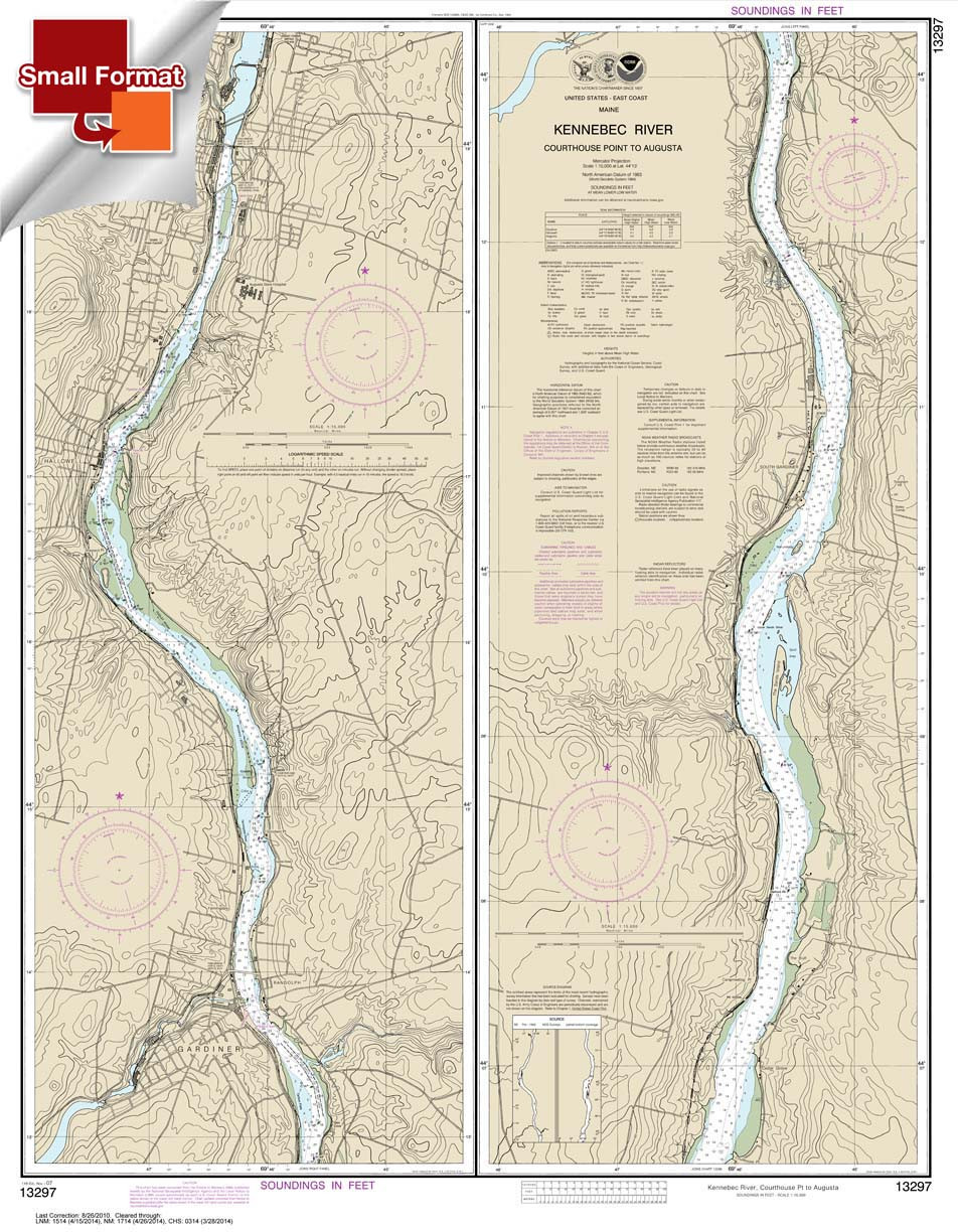 Small Format NOAA Chart 13297: Kennebec River Courthouse Point to Augusta