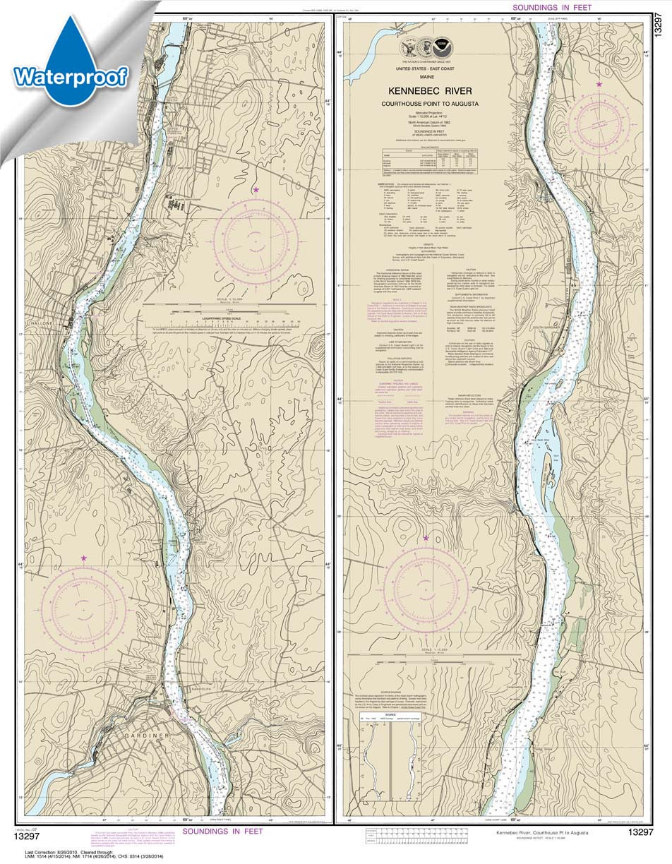 Waterproof NOAA Chart 13297: Kennebec River Courthouse Point to Augusta