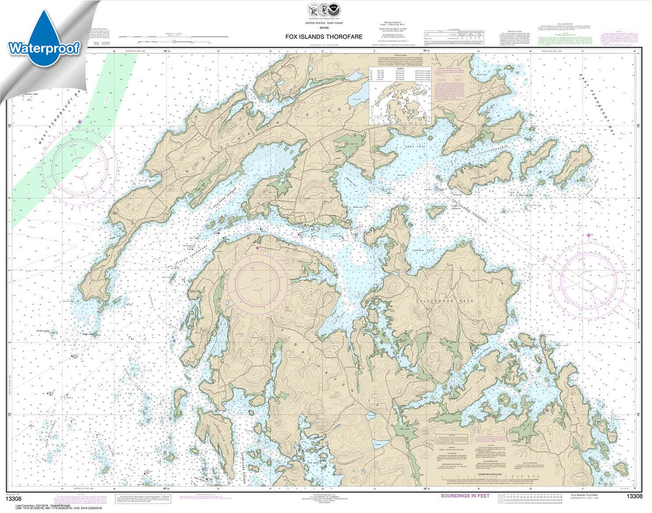 Waterproof NOAA Chart 13308: Fox Islands Thorofare