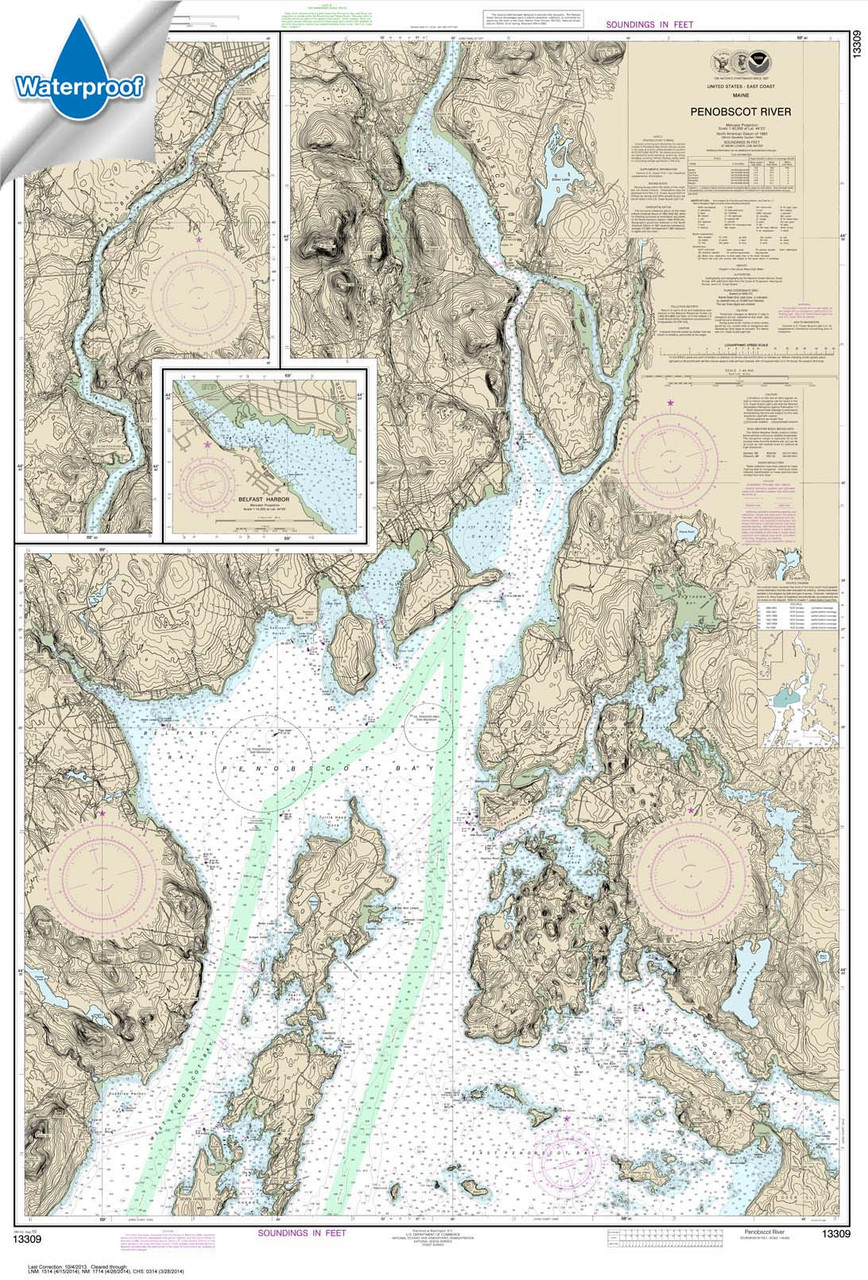 Waterproof NOAA Chart 13309: Penobscot River;Belfast Harbor