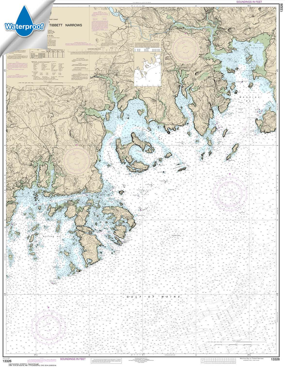 Waterproof NOAA Chart 13326: Machias Bay to Tibbett Narrows