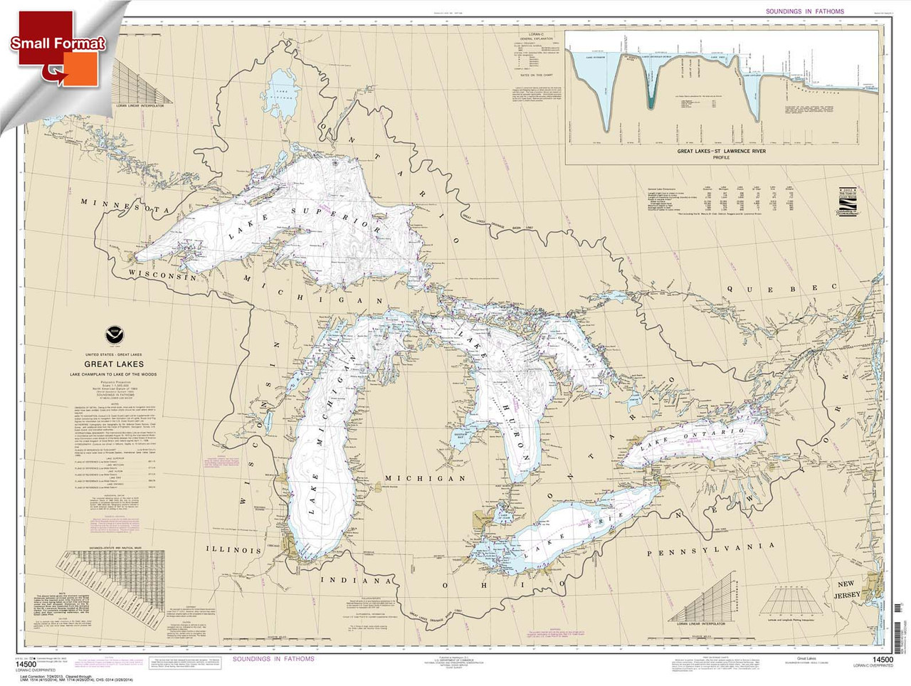 Small Format NOAA Chart 14500: Great Lakes: Lake Champlain to Lake of the Woods