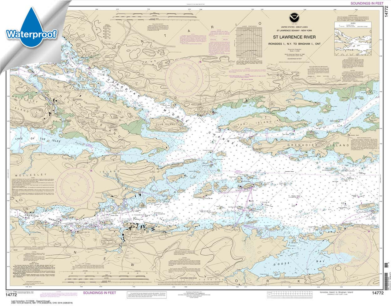 Waterproof NOAA Chart 14772: Ironsides l.: N.Y.: to Bingham l.: Ont.