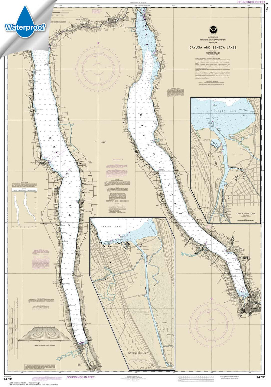 Waterproof NOAA Chart 14791: Cayuga and Seneca Lakes;Watkins Glen;Ithaca